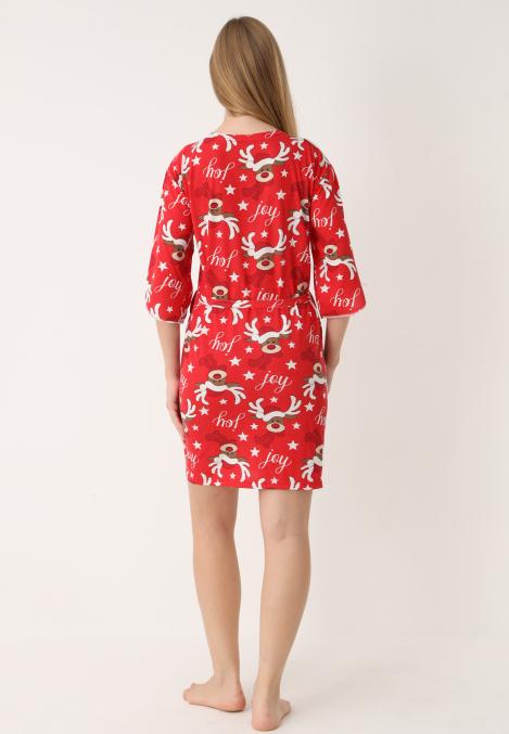 Halat dama Craciun,maneci 3/4,imprimeu reni ,culoare rosu ,En-gros